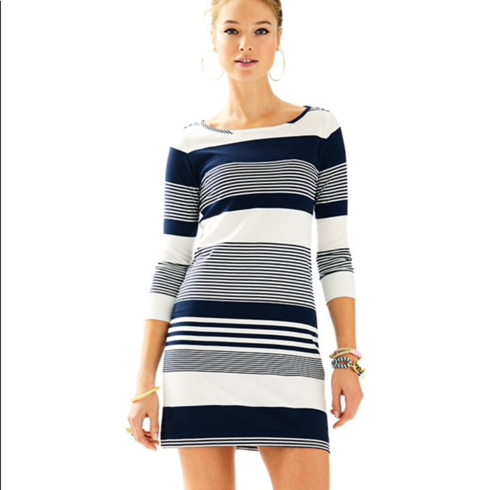 Lilly Pulitzer Marlowe Boatneck Navy Stripe Dress